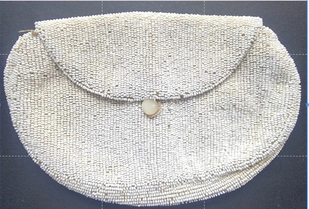 Antique 1920s Micro Beaded Belt Purse Ivory Belgium Flapper Coin Pouch